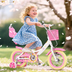 Glaf Toddler Girls Bike for Age 2-9 Years Old 12 14 16 Inch Girls Bike with Training Wheels and Doll Seat Kids Bike Bicycle with Basket Adjustable Seat