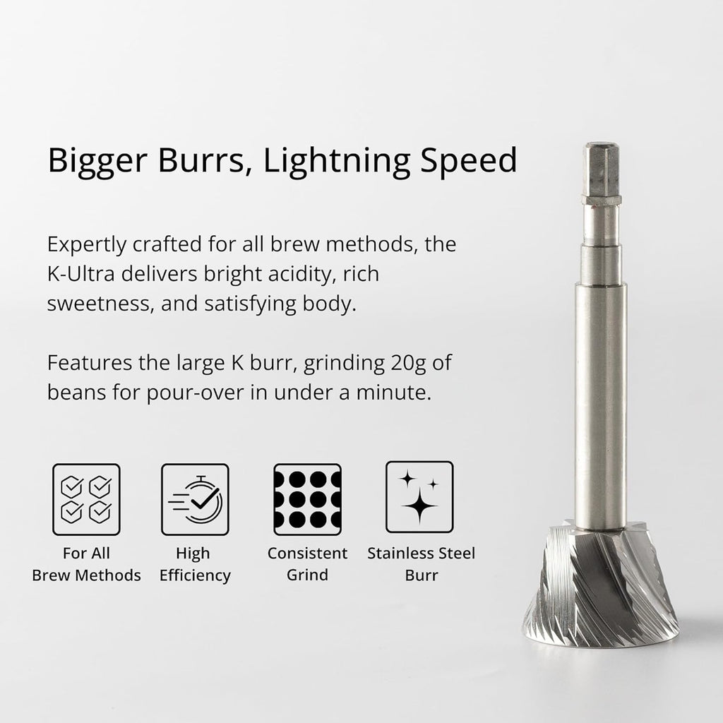 1Zpresso K-Ultra Manual Coffee Grinder Silver with Carrying Case, Assembly Consistency Grind Stainless Steel Conical Burr, Foldable Handle, Numerical External Adjustable Setting, All-Round Grinder