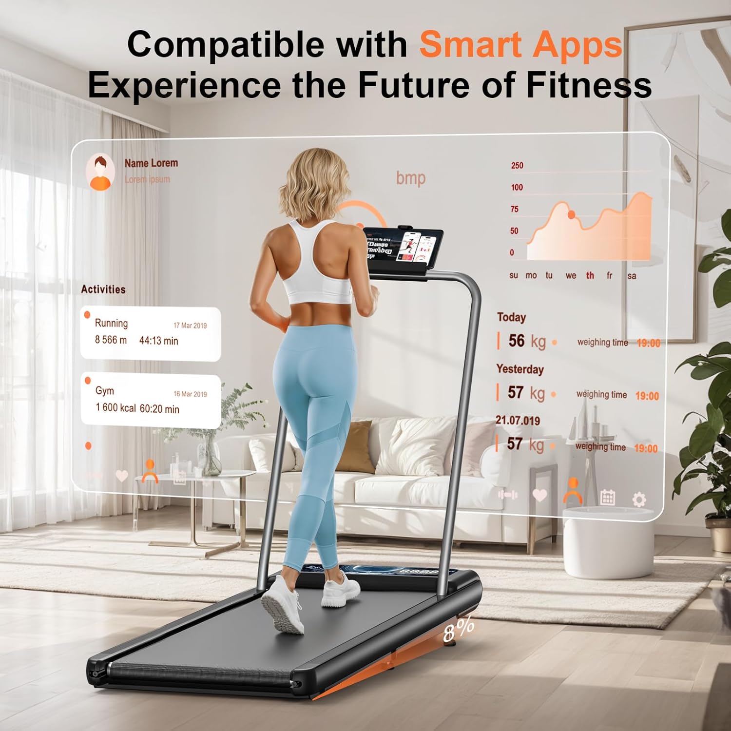 HCOIW Walking Treadmill Pad with Incline - Portable Under Desk Treadmill, Walking Mat Pad with Handle Bar, 2.5HP Low Noise, 2 in 1 Treadmills for Home Office, Remote Control with LED