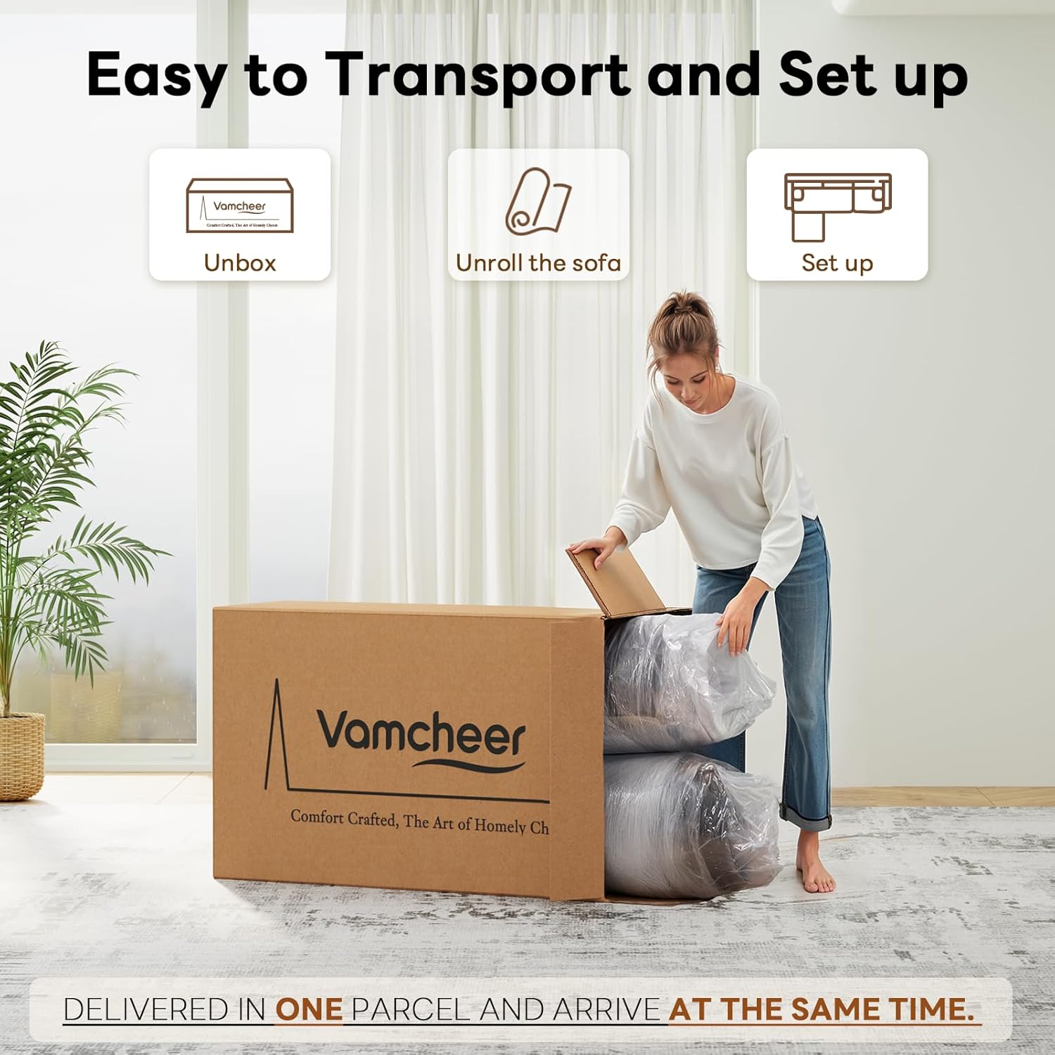 Vamcheer Modular Sectional Sofa - Modern L Shaped Boneless Couch with Deep Seat, Upholstered Sectional Couches for Living Room, Bedroom, Office, No Assembly Required, Black
