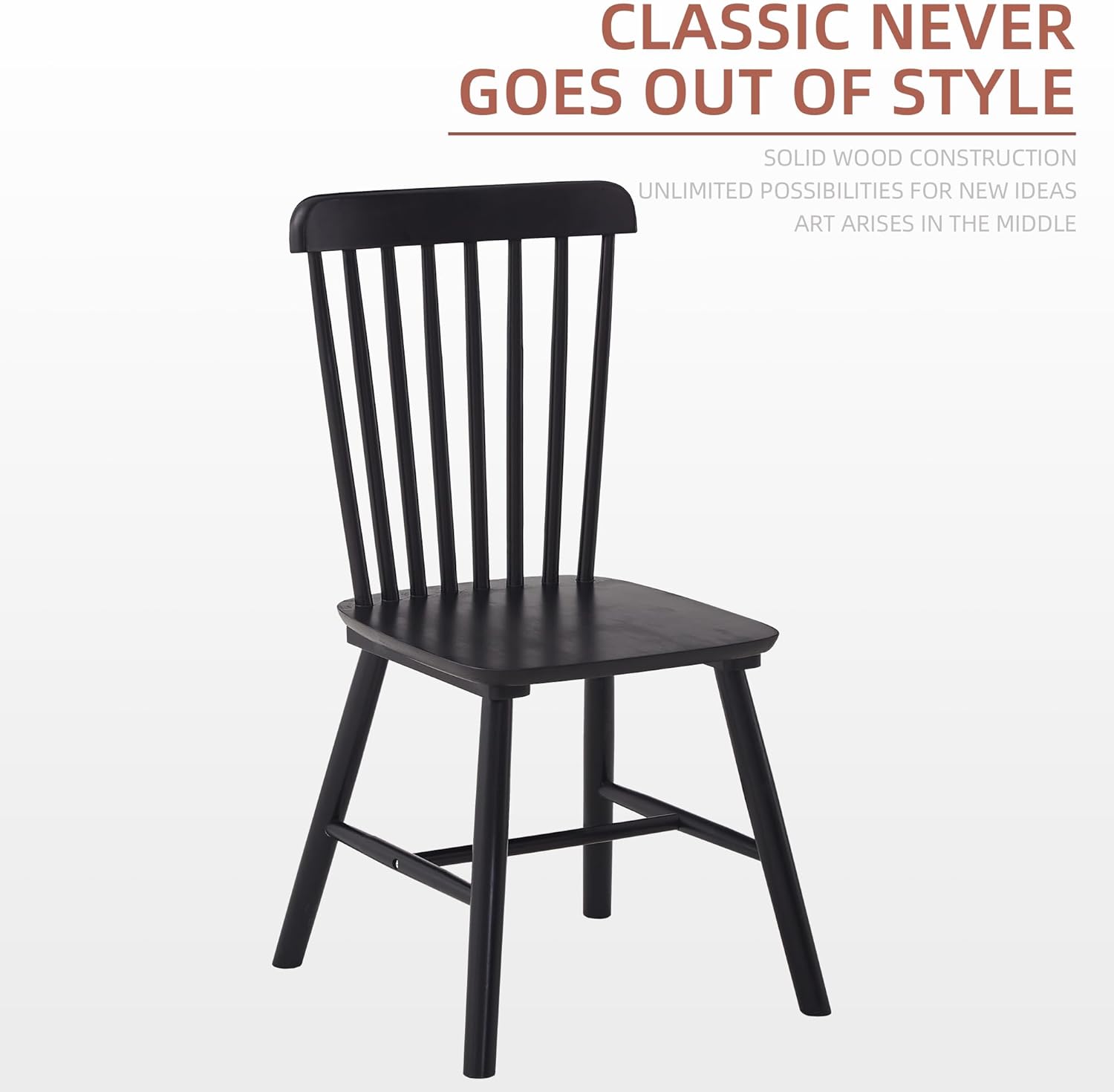 Black Windsor Dining Chairs Set of 4 Wooden Dining Chairs Spindle Back Dining Room Chairs, Modern Farmhouse Solid Wood Kitchen Chairs for Living Room, Restaurant, Cafe