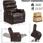 EONIX Clearance Dual Motor Lay Flat Power Lift Recliner Chair for Elderly with Heat and Massage, Electric Leather Lift Chair with Charging Ports, FSC Oeko 400lbs Heavy Duty, SLRY003061, Dark Brown