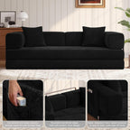MoonSpeak 78.8''Sleeper Couch Bed for Livingroom .Convertible Modular Sofa with Armrest Pillow .Modular Fldable Corduroy Couches in a Box,No Assembly (Black)