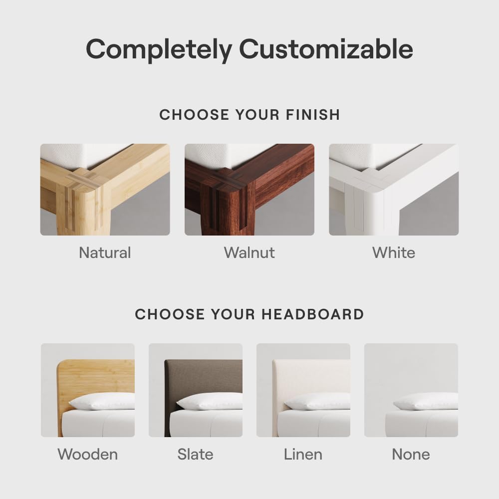 Nectar Bamboo Platform Bed Frame - California King - Natural - Floating Center Support Legs - 12” Height - Tool Free Set Up - Contemporary and Durable - Sturdy Wooden Slats - Holds Up to 800 Pounds