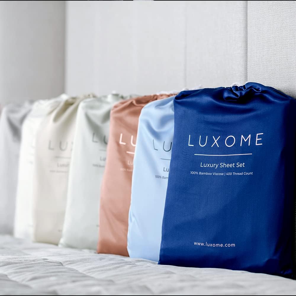 LUXOME Luxury Sheet Set | 100% Viscose from Bamboo | King Size - Ocean | Deep Pockets | 4-Piece Set (Fitted, Flat, 2 Pillowcases)