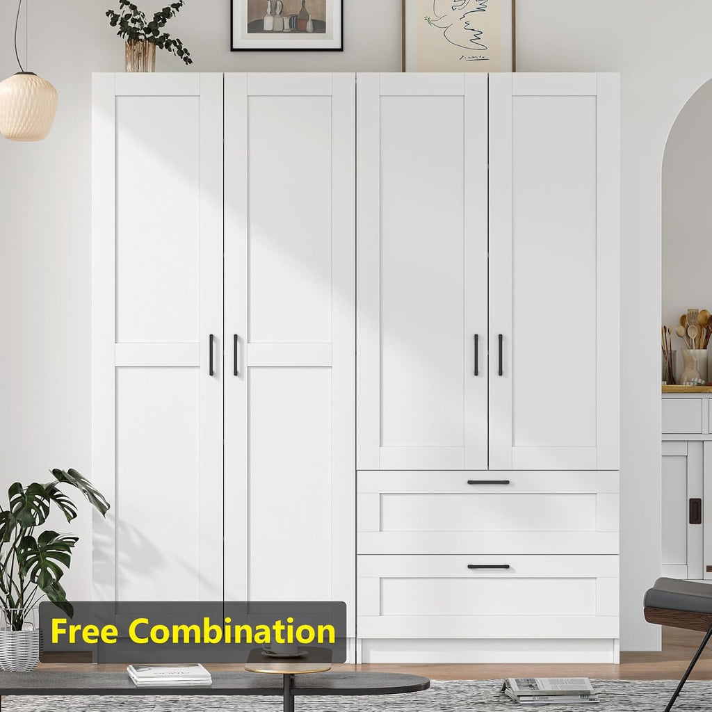 White Tall Kitchen Pantry Cabinet Organizers and Storage with Doors and Adjustable Shelves .Wood Large Gabinetes Para Cocina Office Bookshelf for Laundry Room Cabinets (31.5”W*15.7”D*71”H)