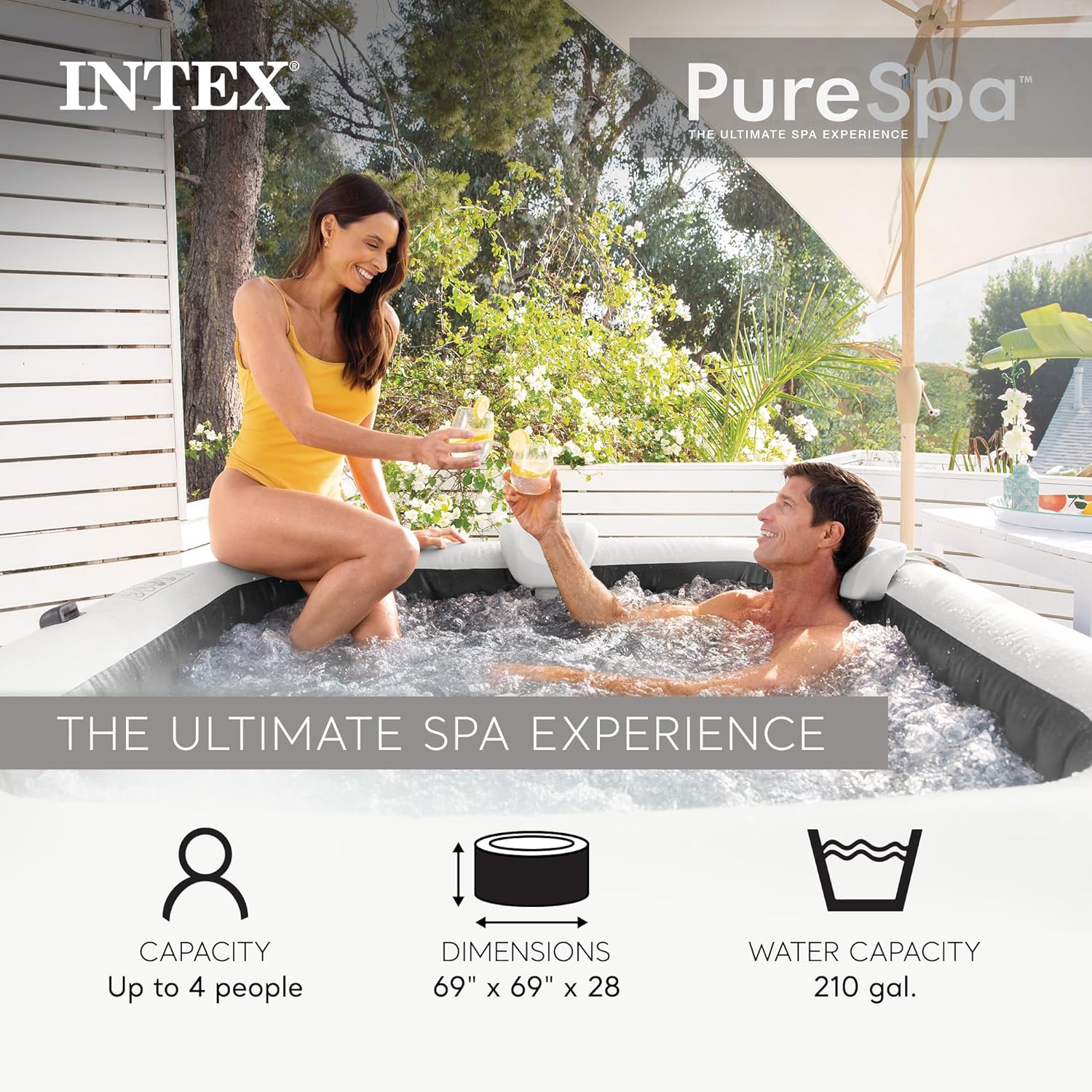 INTEX PureSpa Greystone Deluxe Inflatable Hot Tub  with with Built-in FastFill Inflation System  Spa Control App  and 4 Person Capacity  83" x 28"