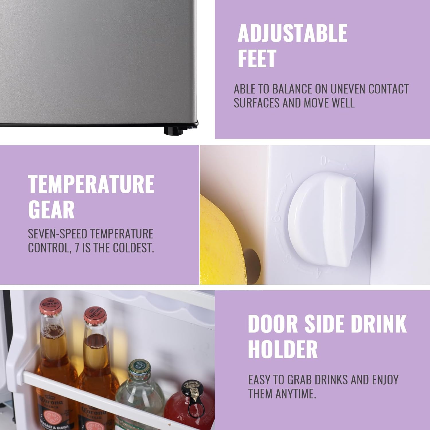 DEMULLER 2.4 Cu.Ft Small Refrigerator with Freezer Dorm Mini Fridge Removable Plastic Shelves Ideal for Home, Office,Dormitory Silver