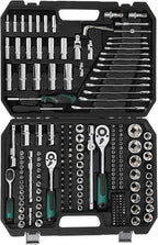 216-Piece Mechanics Tool Set, 1/4", 3/8" & 1/2" Drive Socket Set, 72-Tooth Ratchet Wrench Set for Auto Repair & Home Maintenance, with Durable Organized Carrying Case