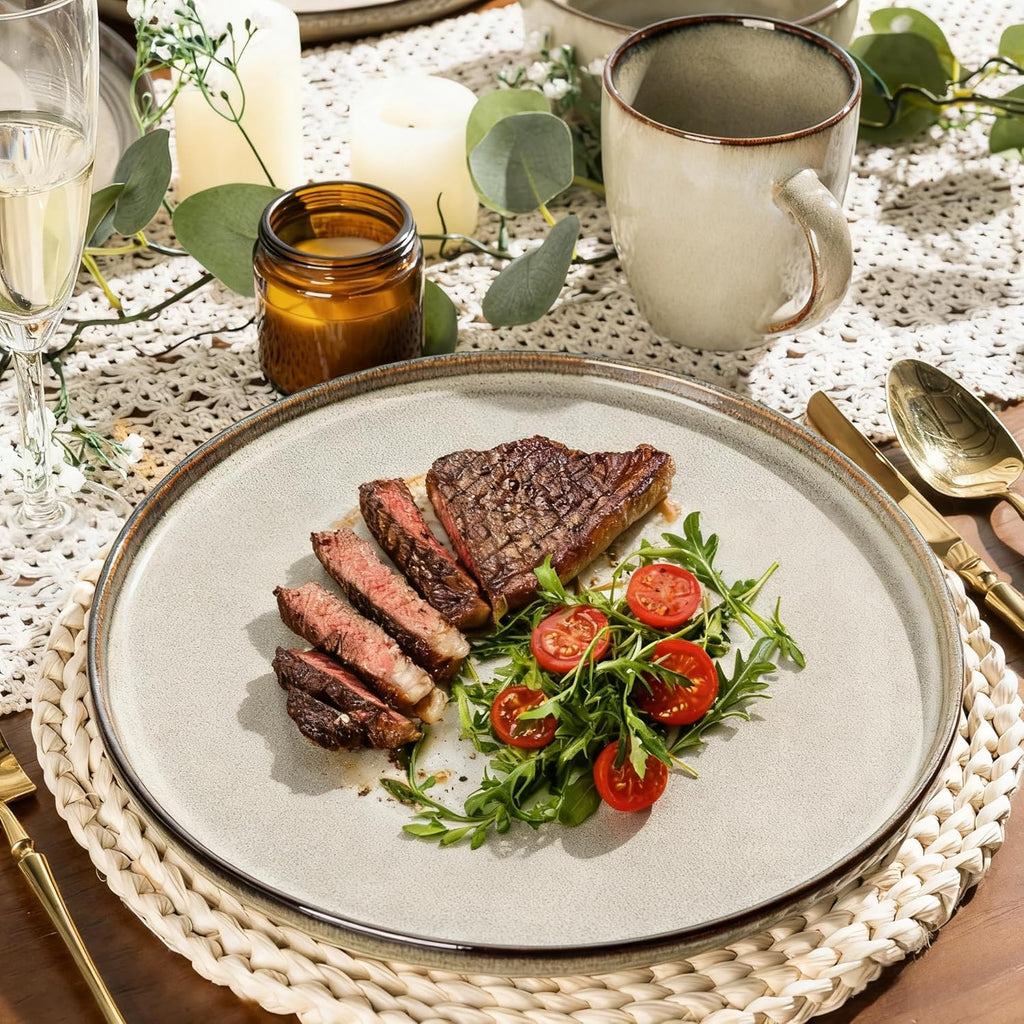 GBHOME Dinnerware Sets for 6, 18 Pieces Stoneware Plates and Bowls Sets, Scratch Resistant Dishes, Dishwasher & Microwave Safe, Reactive Glaze