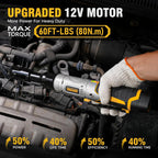 3/8" Cordless Ratchet Wrench Set, 60FT-LBS(80N.m) Electric Ratchet, 12V Extended Power Ratchet Wrench Set with Variable Speed, 6 Sockets, LED Light, 1/4" Adapter,1/2" Adapter,2 Batteries
