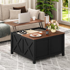 Lift Top Coffee Table with Storage, 31.5" Farmhouse Coffee Tables with Wooden Lift Tabletop and Hidden Compartment Square Center Table for Living Room, Small Space Home Office, Black