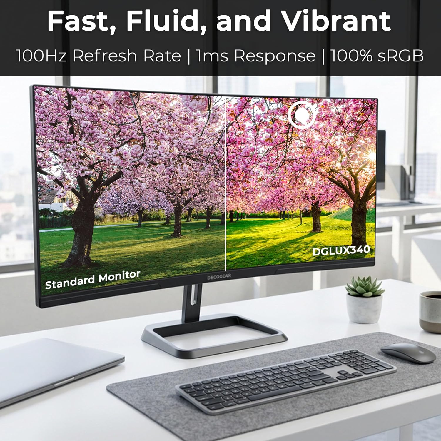 Deco Gear 34-Inch Business Curved Super UltraWide WQHD Monitor 3440 × 1440 R1500 100Hz 1ms 100% sRGB HDR 2× DisplayPort 2× HDMI Tilt Adjustable PIP/PBP Low Blue Light  American Seller