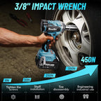Seesii 3/8" Cordless Impact Wrench, Power Impact Gun w/Max Torque 330Ft-lbs(450N.m), 4.0Ah Rechargable Battery & 4 Sockets, Compact Power Impact Wrench for Lightduty Work Car Home,WH450