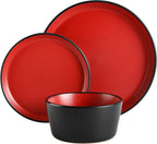 Gibson Soho Lounge Sofia Coupe Stoneware Dinnerware Set, Service for 4 (12pcs), Matte Red