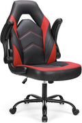 Sweetcrispy Computer Gaming Chair - PU Leather Ergonomic Lumbar Support with Flip-up Armrest and 360° Swivel Wheels, Height Adjustable Task Home Office Desk Video Racing, Red