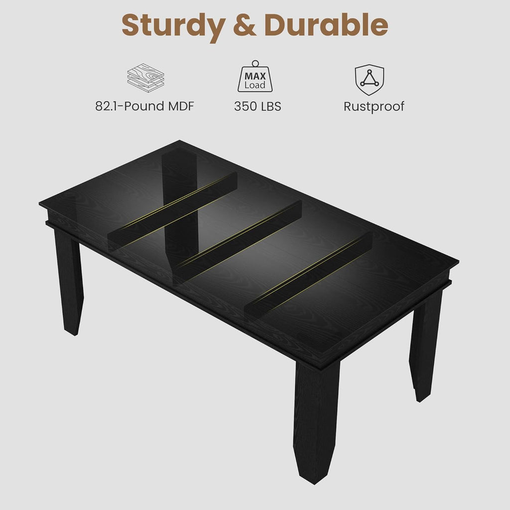 GarveeHome Farmhouse Dining Table for 6-8 People, 71 in Long Kitchen Tables with Wooden Sturdy Frame, 6 ft Large Rectangular Dinner Table for Dining Room, Kitchen, Black, 63" Non-extendable