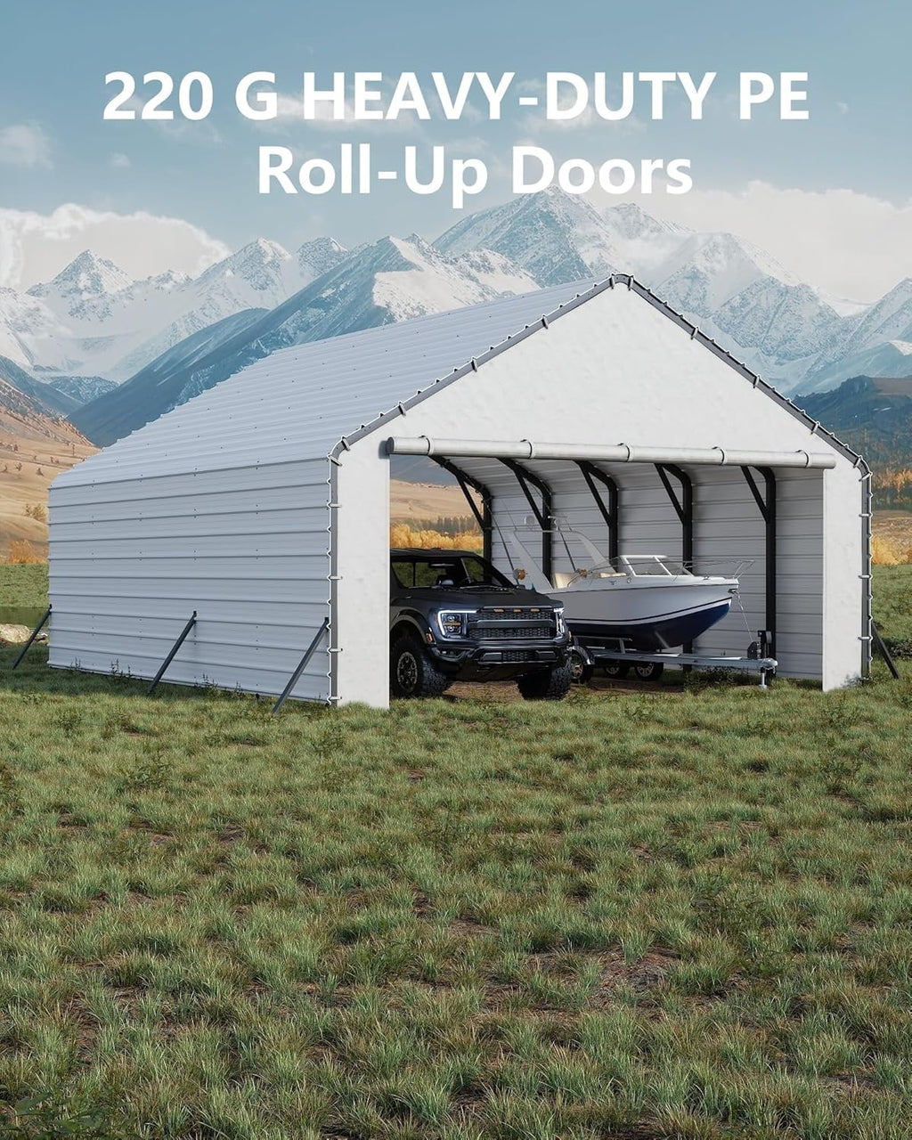 Door Panels with Zippers for Metal Carport,20x25ft & 20x20ft Heavy Duty 200g PE Tarp Enclosure with Zippered Front & Back - Waterproof White Cover for Carport Garage, Equipment Shelter,20FT Width