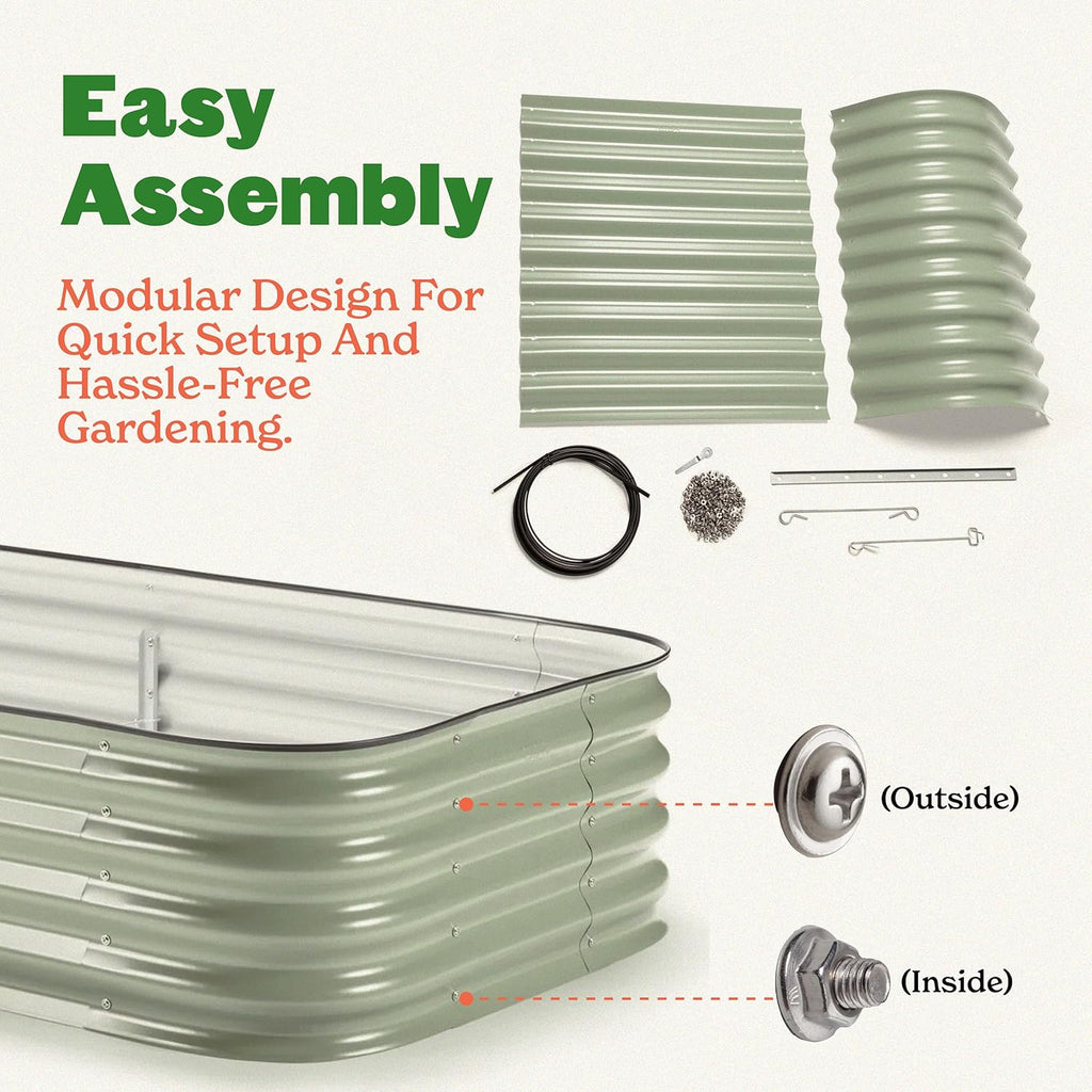 Epic Gardening 5-in-1 Modular Galvanized Raised Garden Bed Kit  29" Tall Food-Safe Metal Planter Box  Large Raised Garden Beds Outdoor for Vegetables  Flowers  Herbs & Fruits - Mist Green