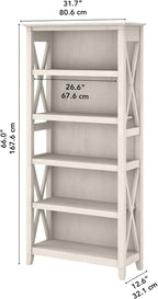 Bush Home Tall 5 Shelf Bookcase for Living Room or Home Office, Large Bookshelf, Modern Farmhouse Style, Key West Collection, Linen White Oak