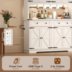 71" Tall Large Pantry Storage Cabinet w/Power Outlet,55" Wide Farmhouse Kitchen Hutch Storage Cabinet w/Barn Doors,2 Drawer,Large Countertop,LED Light,Rustic Coffee Bar,6 Hooks,8 Doors Shelves