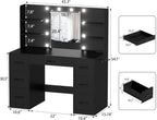 YESHOMY Vanity Desk with Mirror, Power Outlet and 10 Lights, Makeup Table with 7 Drawers, 3 Color Modes Available for Bedroom, Black