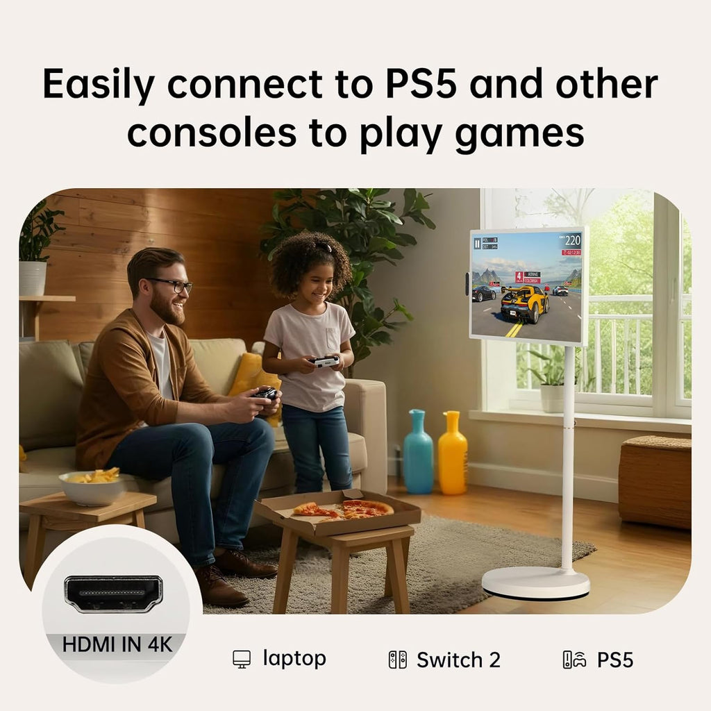 ApoloSign 32 inch UHD 4K Smart Portable TV Gen2  16G +256G Storage  Android 15 OS  15000mAh  Rolling TV on Wheels with Rotatable Touch Screen  Built-in Battery  Full Swivel Rotation  Voice Remote