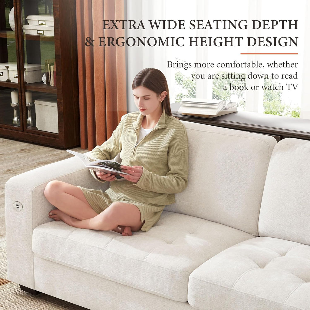 Ihanherry 89" Modern Sofa Cloud Couch, Chenille Deep Seat Sofa with Removable Cover for Living Room, Bedroom and Apartment, Beige