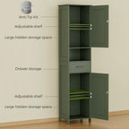 Homhedy 67" H Tall Bathroom Storage Cabinet with 2 Barn Doors and 1 Drawer, Narrow Storage Unit, Adjustable Shelves, Floor Cabinet for Bathroom, Living Room, Entryway, Kitchen, Green, (15.7" W)