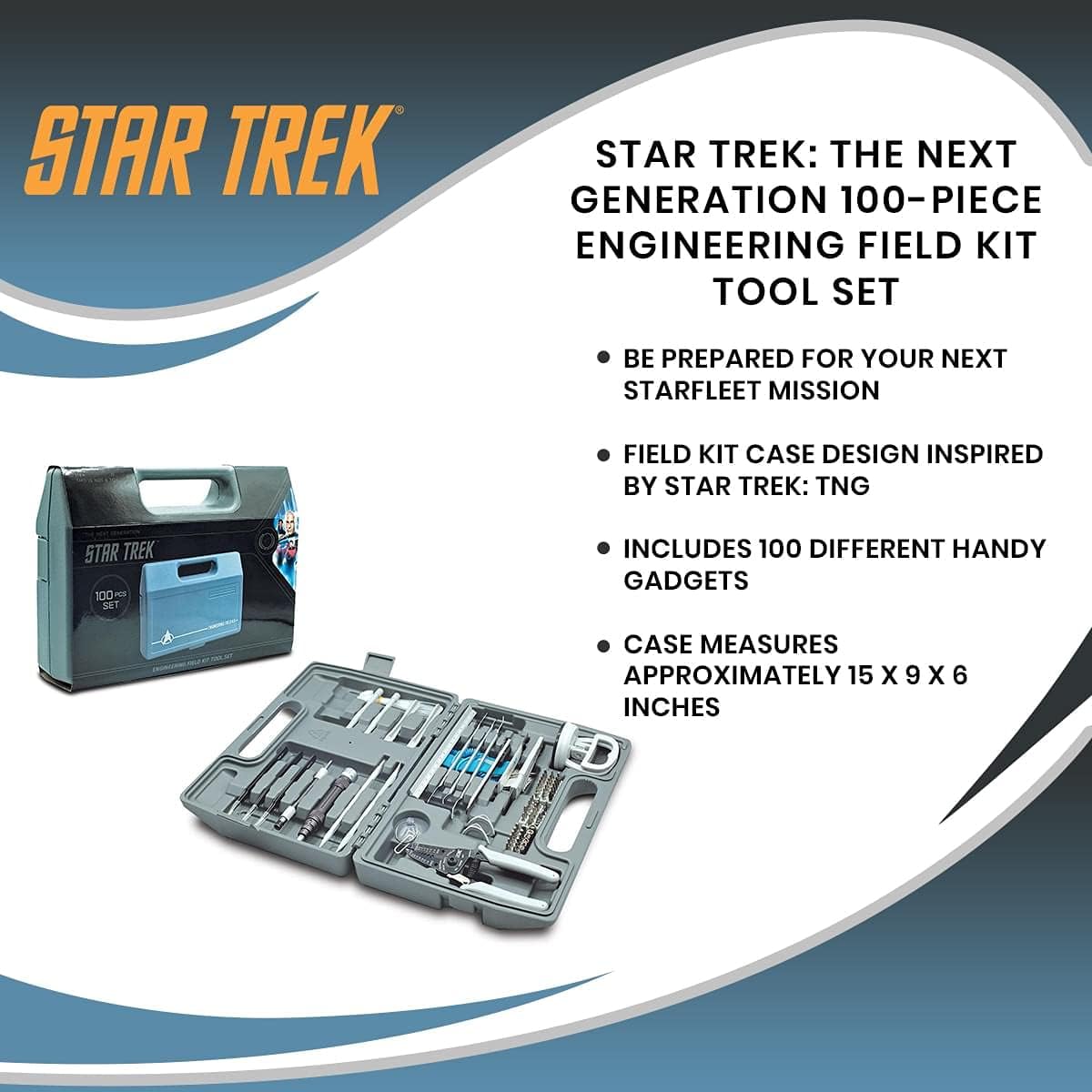 Star Trek: The Next Generation 100-Piece Engineering Field Kit Tool Set | Handy Gadgets Include Screwdrivers, Utility Knife, Wire Cutter, Metal Prybars, And More | Survival Tools, Camping Accessories