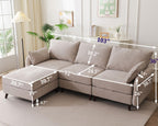 104'' Modular Sectional Sofa with Seats Storage,Oversized L Shaped Couch with Deep Seat,3-Seater Comfy Cloud Couches for Living Room, Movable Ottoman,Chenille,Khaki