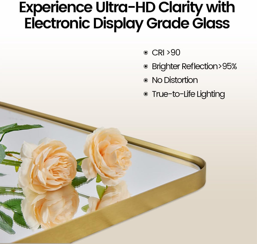 ANDY STAR 30"x48" Brass Gold Bathroom Mirror, Large Wall Mirror for Bathroom, Rounded Rectangle Mirror in Premium Stainless Steel Metal Frame Hangs Horizontal Or Vertical (Brushed Gold)