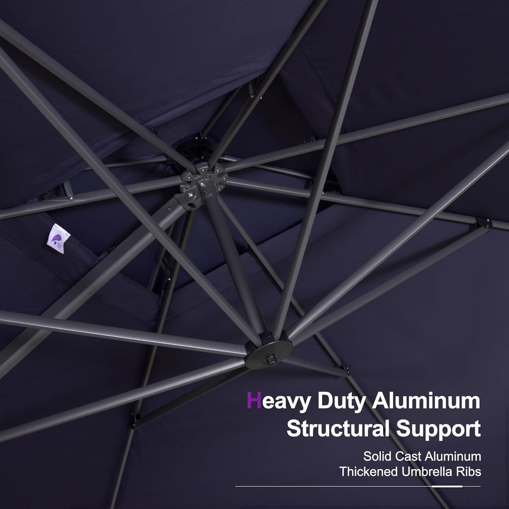 PURPLE LEAF 10' X 13' Cantilever Outdoor Umbrellas Large Patio Umbrella Hanging Double Top Rectangle Offset Umbrella with 360°Rotation Tilting Umbrella Outdoor Patio Navy Blue