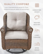 Patio Chairs Outdoor Swivel Glider - Set of 4 High Back Outside Brown Wicker Rattan Rocking Chair with Thick Cushion for Porch Apartment Deck Yard Poolside Garden - Beige