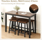 Sophia & William Dining Table Set for 4, Counter Height Table and Chairs Set of 4, Wood Kitchen Table Set with Bench and Chairs, Rectangular Breakfast Dining Set Space Saving, Walnut & Black