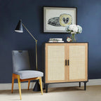 Finnhomy Sideboard Buffet Cabinet, Kitchen Storage Sideboard with Rattan Decorated Doors, Liquor Buffet for Bar, Dining Room, Hallway, Cupboard Console Table, Accent Cabinet, 31.5X 15.8X 34.6 Inches