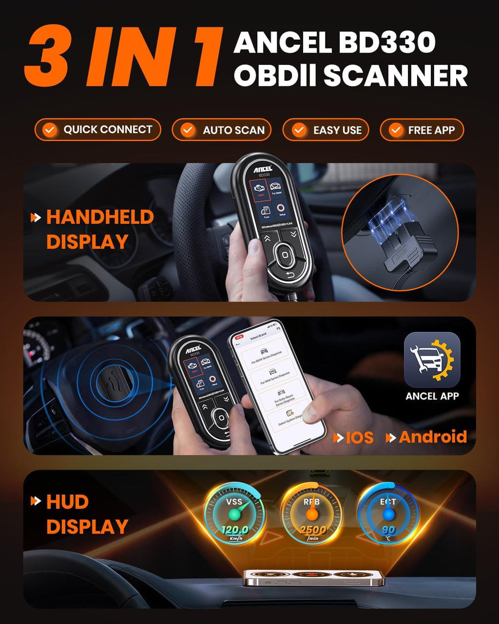 (Upgraded BD310) ANCEL BD330 Fit for BMW OBD2 Scanner – Battery Registration Tool, Code Reader for BMW/Mini/RR, BMW Diagnostic Scan Tool with Full System Diagnostics & Free EPB/Oil/Throttle Resets