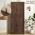 LYNSOM Farmhouse Storage Cabinet Set of 2, 72" Tall Kitchen Pantry Cabinet with 4 Barn Doors and Adjustable Shelves, Freestanding Storage Cabinets for Kitchen, Brown