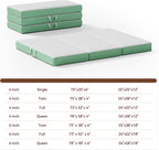 Memory Foam Trifold Mattress, Queen Portable Floor Bed 6 Inch, Foldable Mat with Washable Cover, Handle & Non-Slip Bottom, for RV, Travel, Camping, Yoga, 78"x58"x6", White Green