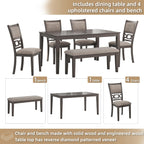 Signature Design by Ashley Wrenning Diamond Patterned Dining Table Set, 4 Upholstered Chairs and Bench, Seats 6, Wood, Gray