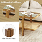 Giantex Rattan Coffee Table, 47.5" Rectangle Solid Wood Tea Table w/Tempered Glass Tabletop, Rattan Storage Shelf, 2-Tier Boho Coffee Tables, Farmhouse Center Table for Living Room (Oak)
