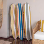 Creative Co-Op Coastal Decorative Surfboard Wall Décor, Red & Blue Stripes Overlaid On Natural Wood, Hangs Vertical or Horizontal