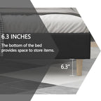 alazyhome Upholstered Platform Queen Size Bed Frame with Headboard Wooden Slats Support No Noise Easy Assembly Black Linen