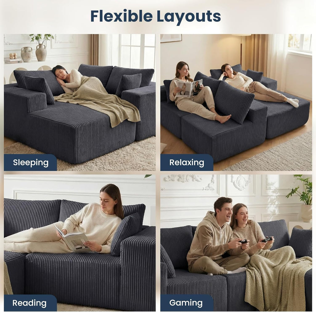 DUMOS 108" Boneless Couch, Cloud Sectional Couch with L-Shape Chaise, Modular Sectional Sofa with Deep Seat, Upholstered Couch for Living Room Bedroom, No Assembly Required (Grey, Left Facing Chaise)