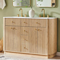 T4TREAM 48 Inch Bathroom Vanity with Sink, Modern Fluted Large Double Sink Bathroom Vanity with 2 Storage Cabinets, Adjustable Shelf, and 2 Drawers, Natural Oak