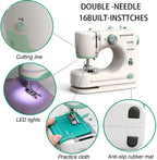 Sewing Machine for Beginners Twin Needles Sewing Machines 16 Built-in Stitches with Accessory Kit, Compact Travel Design for Clothing Repairs, DIY Crafting with Foot Pedal