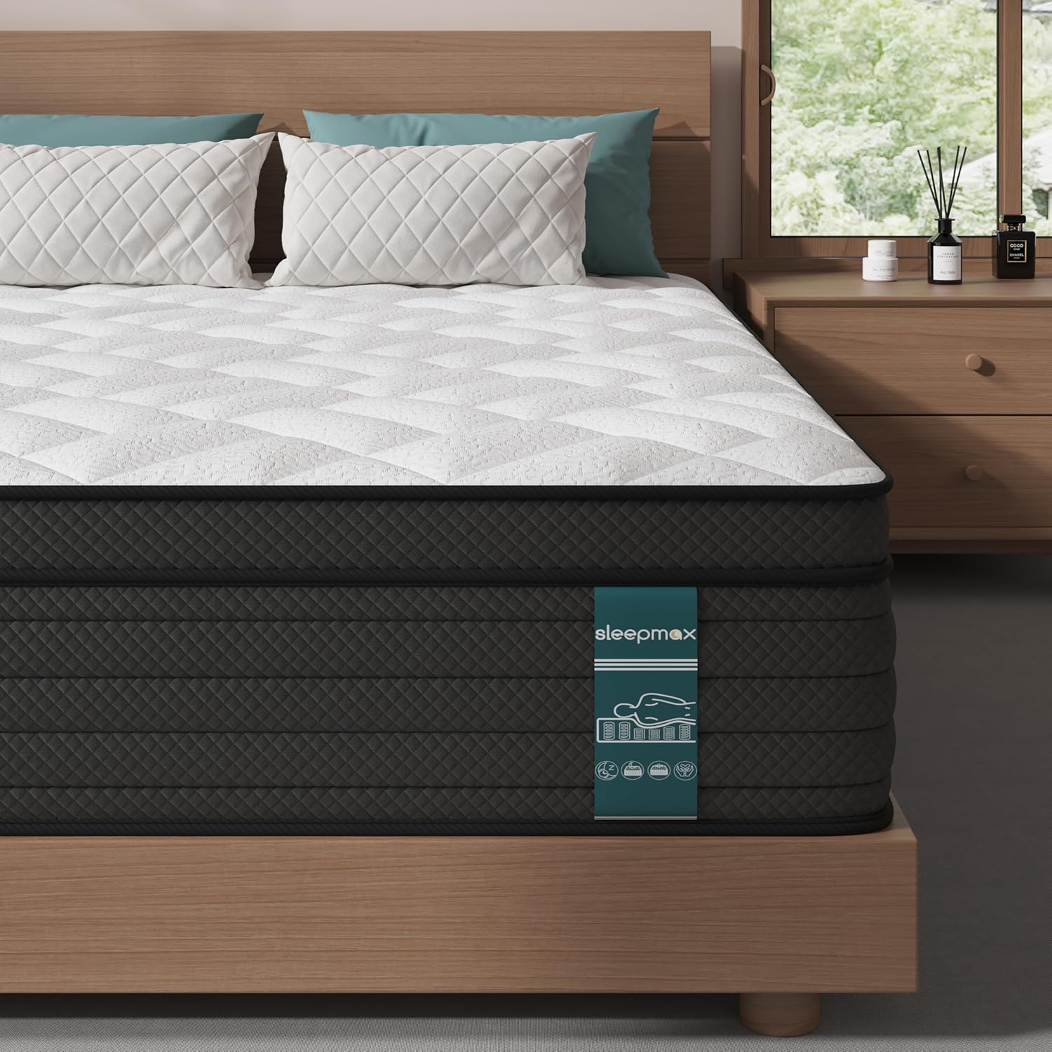 Sleepmax Extra Firm Queen Size Mattress 12 Inch - Deep Sleep Hybrid Mattress Pressure Relief - Cooling Bed in a Box for Back & Side Sleepers - 365-Night Trial, Forever Warranty, Fiberglass-Free