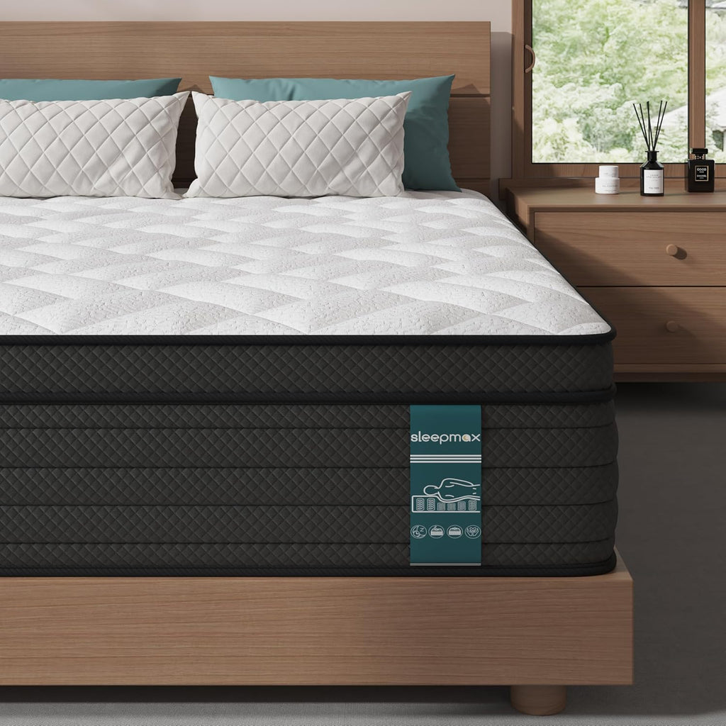 Sleepmax Extra Firm Queen Size Mattress 12 Inch - Deep Sleep Hybrid Mattress Pressure Relief - Cooling Bed in a Box for Back & Side Sleepers - 365-Night Trial, Forever Warranty, Fiberglass-Free