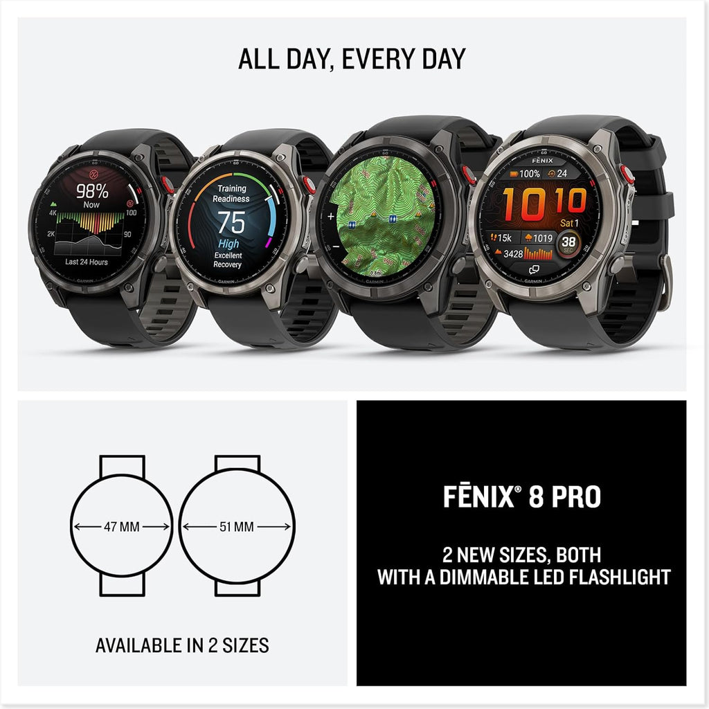 Garmin fēnix® 8 Pro  51mm  AMOLED Display  Premium Connected Multisport GPS Smartwatch  inReach® Technology  Sapphire  Titanium with Graphite/Black Silicone Band