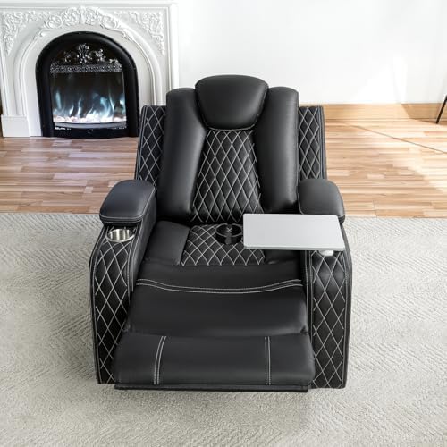 Chicago Home Theater Recliner Chair – Bluetooth Speakers, Wireless Charging, Power Recline, Adjustable Headrest, LED Lighting, Cup Holders & Premium Faux Leather for Ultimate Comfort